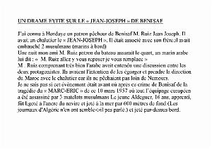 1 DRAME EVITE SUR LE JEAN JOSEPH DE BENISAF